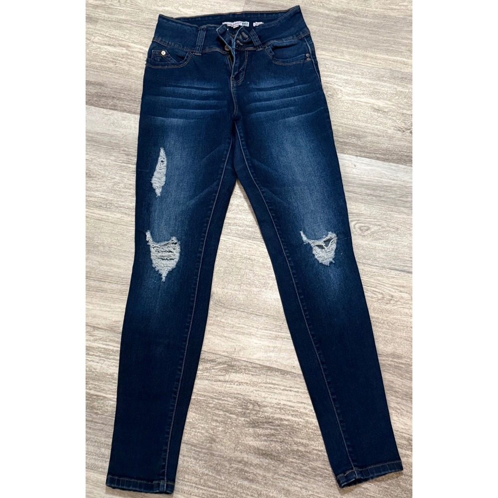 WannaBettaButt YMI‎ High Rise Distressed Skinny Jeans Dark Wash Women's Size 3